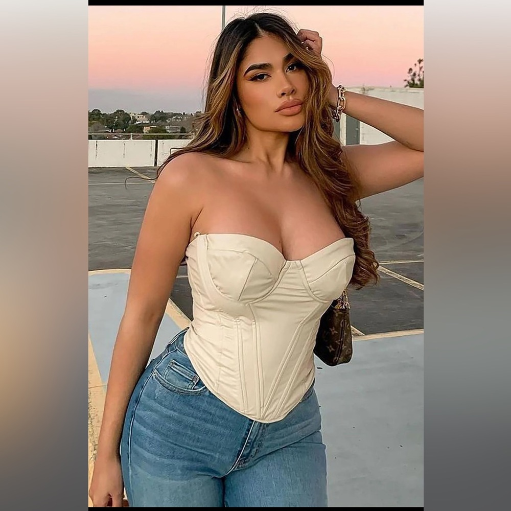 Fashion nova faux leather corset top nude